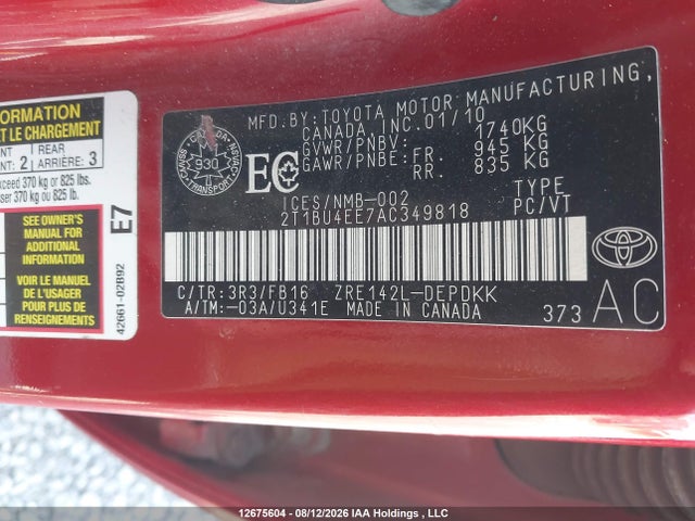 Aukcja sprzedaży 2010 Toyota Corolla Ce, vin: 2T1BU4EE7AC349818, numer aukcji: 12675604
