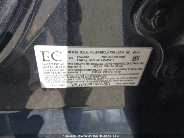Tesla Model Y 2024 7SAYGDEE0RF212571 Image 19