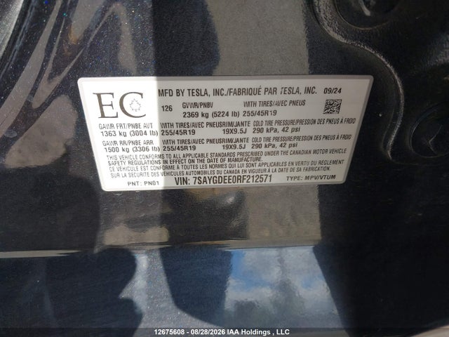 Tesla Model Y 2024 7SAYGDEE0RF212571 Image 9