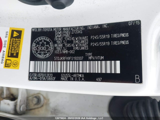 5TDJKRFH9FS192007 Toyota Highlander Xle
