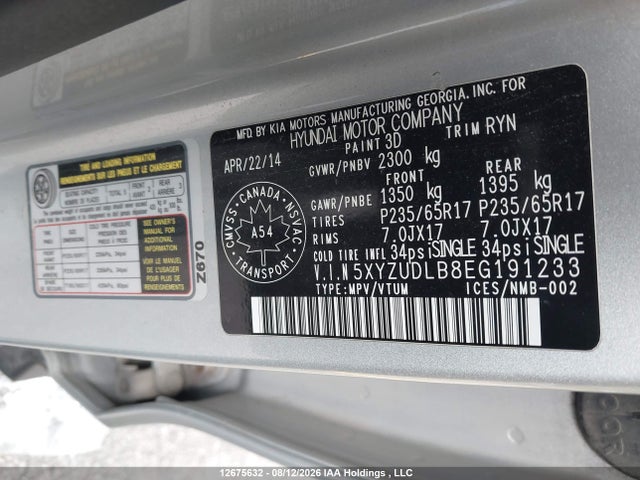 Aukcja sprzedaży 2014 Hyundai Santa Fe Sport, vin: 5XYZUDLB8EG191233, numer aukcji: 12675632