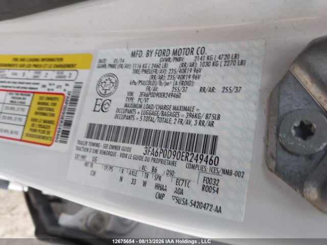 Продаж на аукціоні авто 2014 Ford Fusion Titanium, vin: 3FA6P0D90ER249460, номер лоту: 12675654
