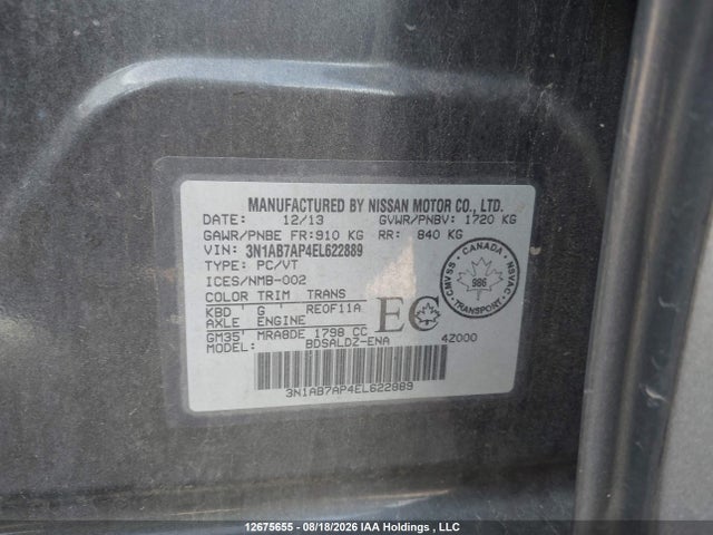 3N1AB7AP4EL622889 Nissan Sentra 1.8 S/1.8 Sl/1.8 Sr/1.8 Sv/s
