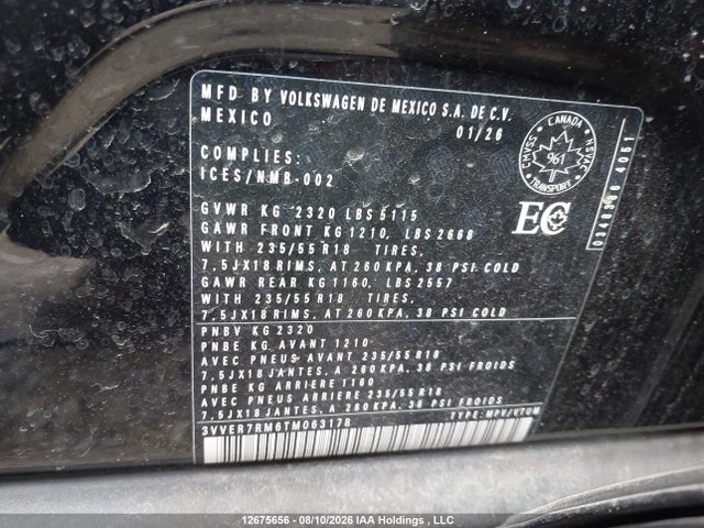 Aukcja sprzedaży 2026 Volkswagen Tiguan Se, vin: 3VVER7RM6TM063178, numer aukcji: 12675656