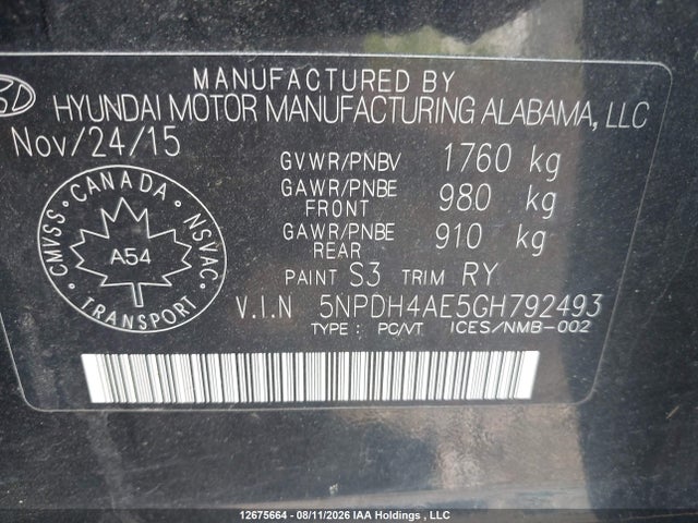 Hyundai ELANTRA GL 2016 5NPDH4AE5GH792493 Image 9
