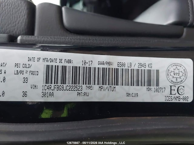 1C4RJFBG9JC222523 Jeep Grand Cherokee Limited