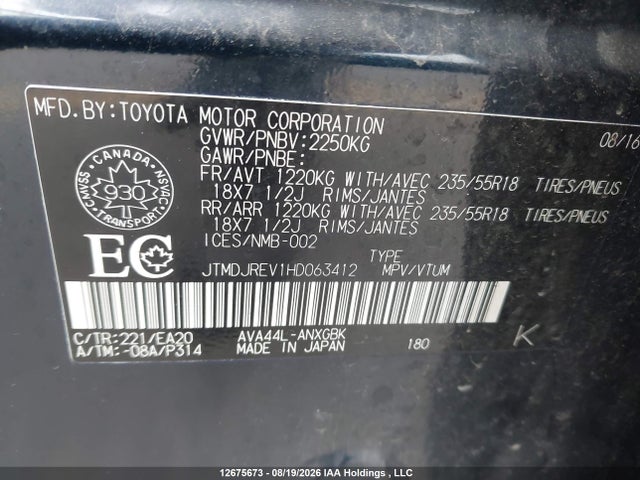 JTMDJREV1HD063412 Toyota Rav4 Hv Limited