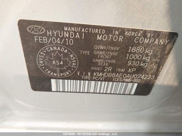 2010 Hyundai Elantra Touring Gl მანქანა იყიდება აუქციონზე, vin: KMHDB8AE0AU074223, აუქციონის ნომერი: 12675689