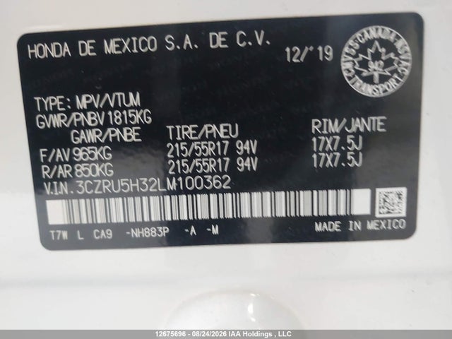 Honda HR-V LX 2020 3CZRU5H32LM100362 Image 9