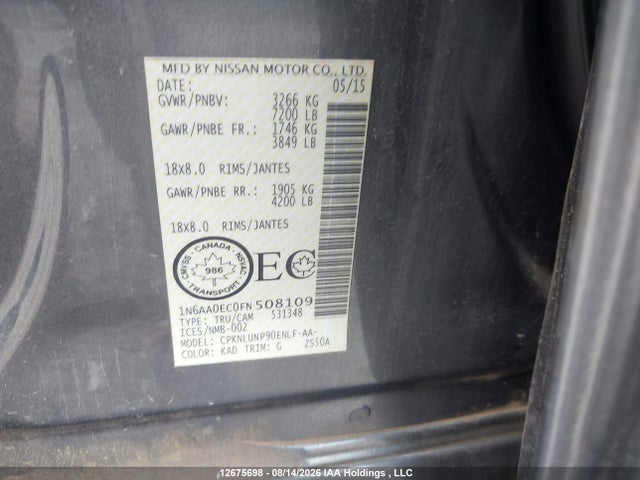 12675698 :رقم المزاد ، 1N6AA0EC0FN508109 vin ، 2015 Nissan Titan مزاد بيع