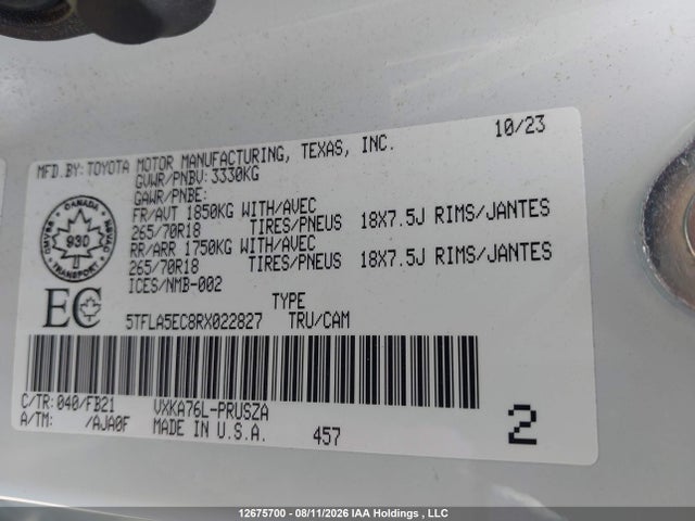 Продажа на аукционе авто 2024 Toyota Tundra Sr5 4x4, vin: 5TFLA5EC8RX022827, номер лота: 12675700