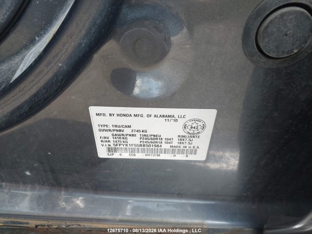 Aukcja sprzedaży 2011 Honda Ridgeline Ex-l/vp, vin: 5FPYK1F55BB501984, numer aukcji: 12675710