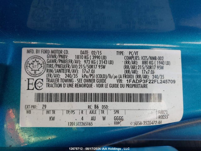 Ford FOCUS SE 2015 1FADP3F22FL245709 Image 19