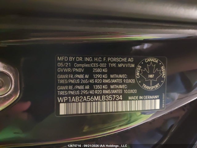 Aukcja sprzedaży 2021 Porsche Macan S, vin: WP1AB2A56MLB35734, numer aukcji: 12675716