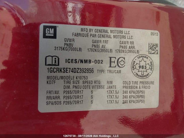 Aukcja sprzedaży 2013 Chevrolet Silverado K1500 Lt, vin: 1GCRKSE74DZ392856, numer aukcji: 12675738