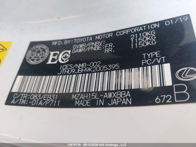 Aukcja sprzedaży 2019 Lexus Ux 250h, vin: JTHU9JBH9K2005395, numer aukcji: 12675739