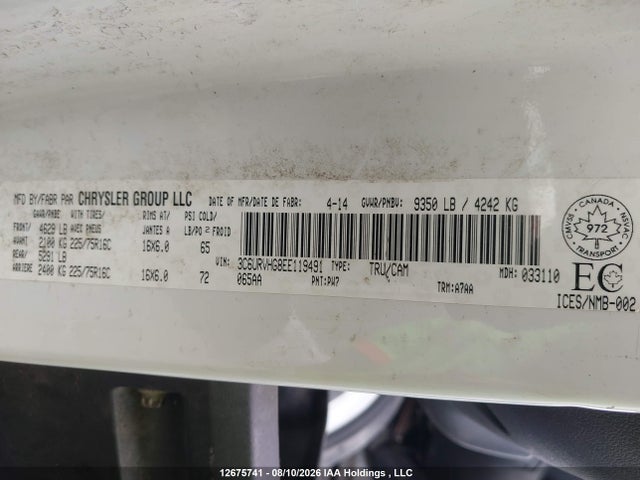 Aukcja sprzedaży 2014 Ram Promaster 3500 3500 High, vin: 3C6URVHG8EE119491, numer aukcji: 12675741