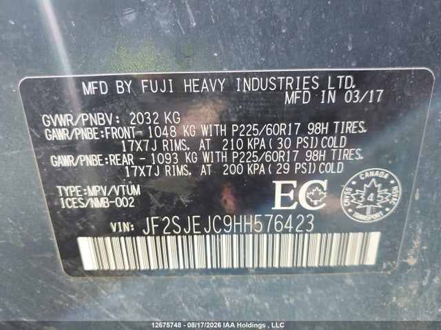 Продаж на аукціоні авто 2017 Subaru Forester 2.5i Limited/2.5i Touring, vin: JF2SJEJC9HH576423, номер лоту: 12675748