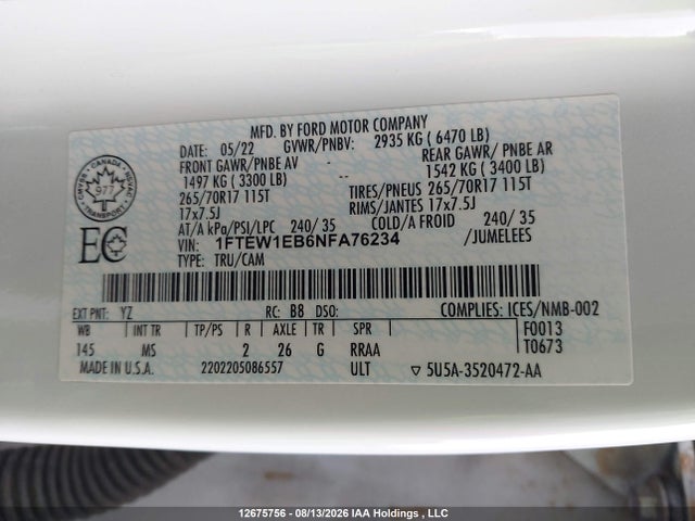 Ford F150 Supercrew 2022 1FTEW1EB6NFA76234 Image 9