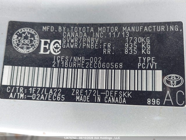 Продажа на аукционе авто 2014 Toyota Corolla S, vin: 2T1BURHE2EC060568, номер лота: 12675763