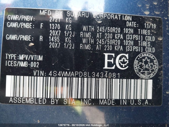 Subaru Ascent Limited 2020 4S4WMAPD8L3434081 Image 18