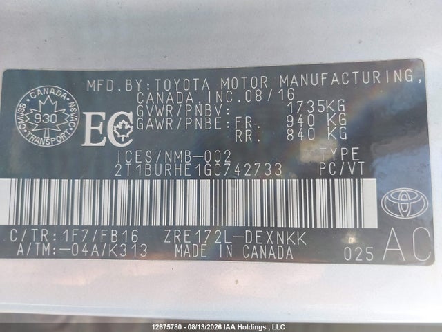 Toyota COROLLA LE 2016 2T1BURHE1GC742733 Image 9