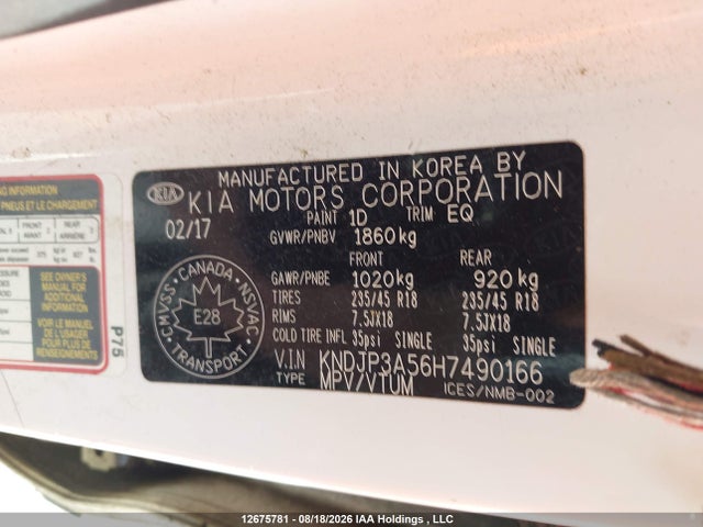 KIA SOUL + 2017 KNDJP3A56H7490166 Image 9