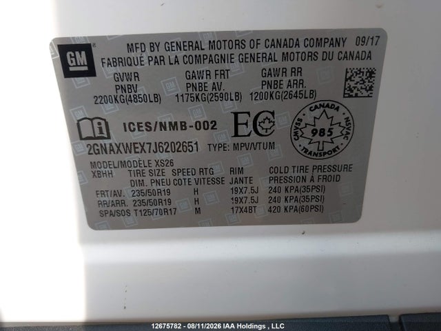 Продажа на аукционе авто 2018 Chevrolet Equinox Premier, vin: 2GNAXWEX7J6202651, номер лота: 12675782