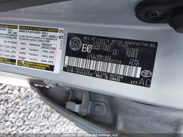 Продажа на аукционе авто 2006 Toyota Corolla Ce/le/sport, vin: 2T1BR32E26C605726, номер лота: 12675790