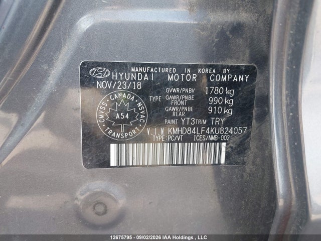Продаж на аукціоні авто 2019 Hyundai Elantra Sel/value/limited, vin: KMHD84LF4KU824057, номер лоту: 12675795
