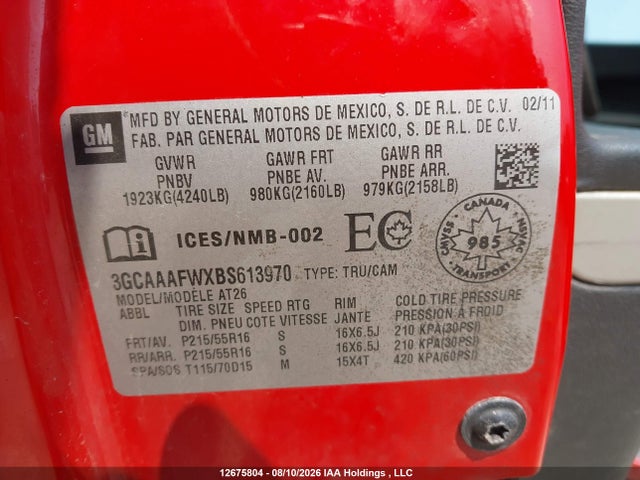 12675804 :رقم المزاد ، 3GCAAAFWXBS613970 vin ، 2011 Chevrolet Hhr Panel Ls مزاد بيع