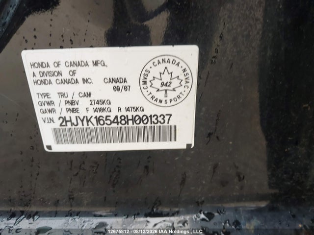 Продажа на аукционе авто 2008 Honda Ridgeline Ex-l, vin: 2HJYK16548H001337, номер лота: 12675812