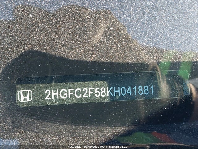 2019 Honda Civic Lx მანქანა იყიდება აუქციონზე, vin: 2HGFC2F58KH041881, აუქციონის ნომერი: 12675822