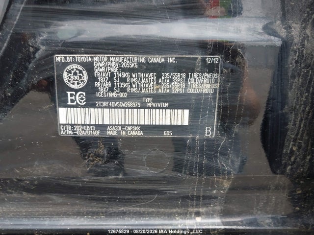 12675829 :رقم المزاد ، 2T3RF4DV5CW268979 vin ، 2012 Toyota Rav4 Sport مزاد بيع