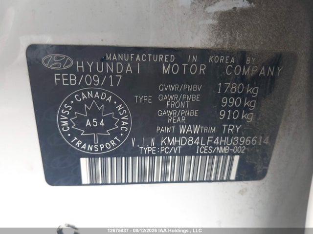Продаж на аукціоні авто 2017 Hyundai Elantra Limited, vin: KMHD84LF4HU396614, номер лоту: 12675837
