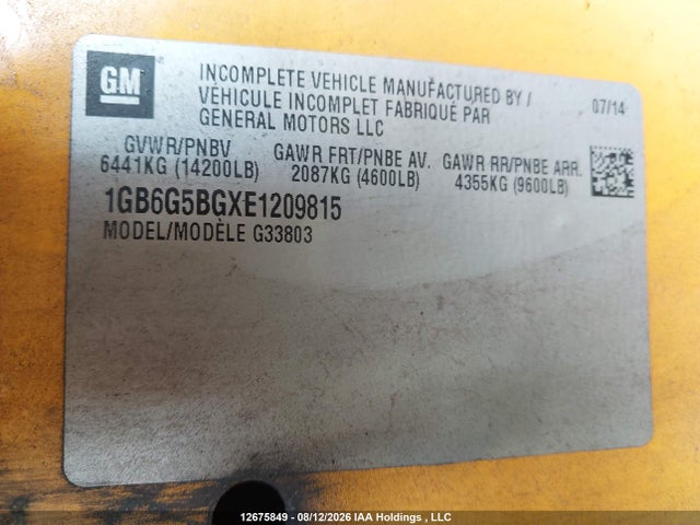 2014 Chevrolet Express Cutaway 4500 2wt მანქანა იყიდება აუქციონზე, vin: 1GB6G5BGXE1209815, აუქციონის ნომერი: 12675849