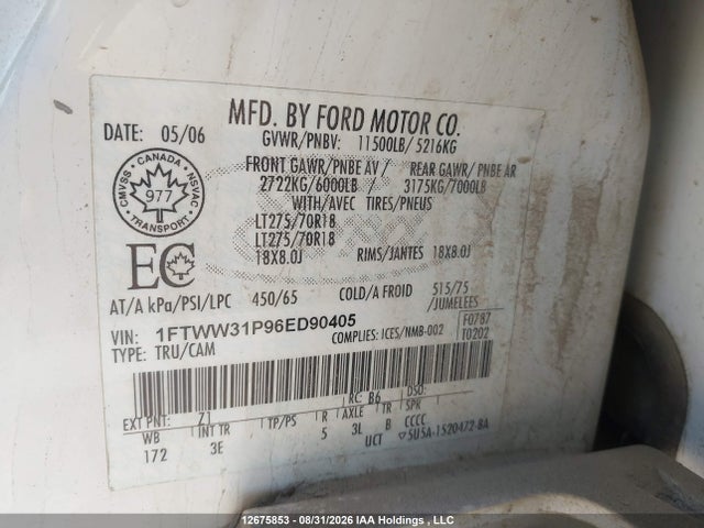 Продажа на аукционе авто 2006 Ford F-350 Lariat/xl/xlt, vin: 1FTWW31P96ED90405, номер лота: 12675853