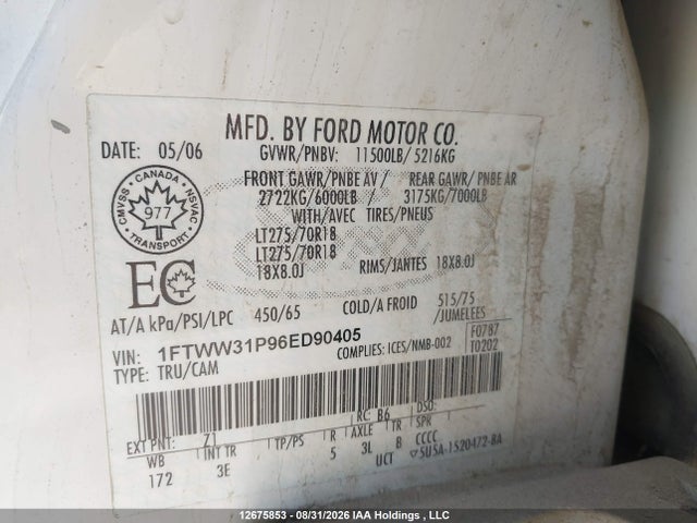 Продажа на аукционе авто 2006 Ford F-350 Lariat/xl/xlt, vin: 1FTWW31P96ED90405, номер лота: 12675853