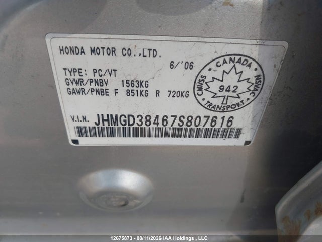 2007 Honda Fit მანქანა იყიდება აუქციონზე, vin: JHMGD38467S807616, აუქციონის ნომერი: 12675873