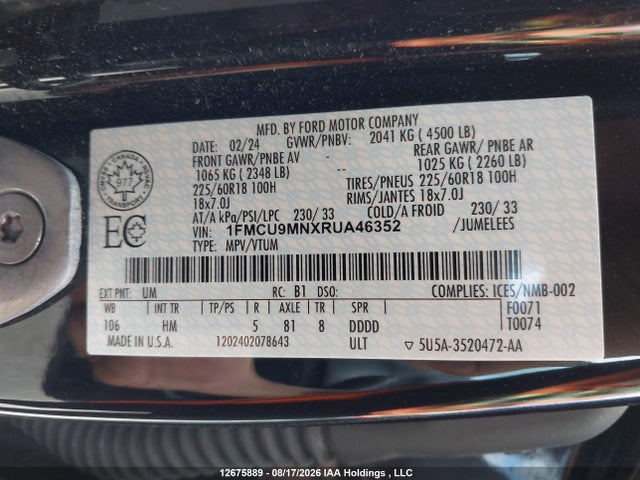 Ford Escape 2024 1FMCU9MNXRUA46352 Image 9