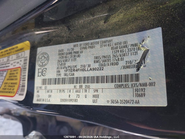 Ford Ranger Lariat 2020 1FTER4FH0LLA90222 Image 9