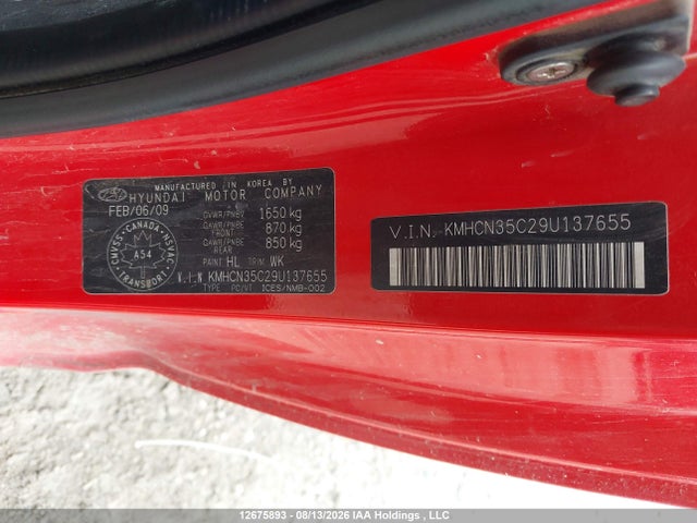 2009 Hyundai Accent Gl/gl Sport/l მანქანა იყიდება აუქციონზე, vin: KMHCN35C29U137655, აუქციონის ნომერი: 12675893