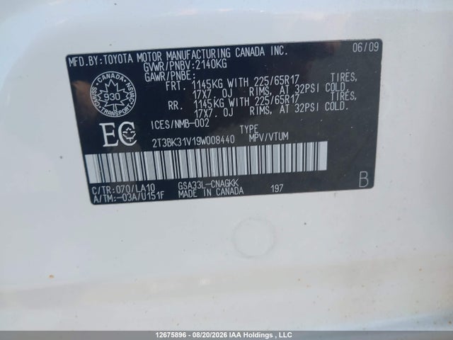 2009 Toyota Rav4 Limited V6 მანქანა იყიდება აუქციონზე, vin: 2T3BK31V19W008440, აუქციონის ნომერი: 12675896