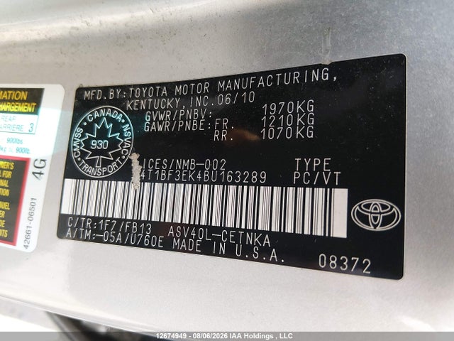 Aukcja sprzedaży 2011 Toyota Camry Le, vin: 4T1BF3EK4BU163289, numer aukcji: 12674949