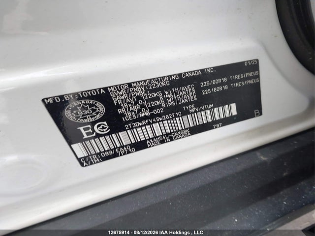 2025 Toyota Rav4 Hybrid Limited მანქანა იყიდება აუქციონზე, vin: 2T3DWRFV4SW262710, აუქციონის ნომერი: 12675914