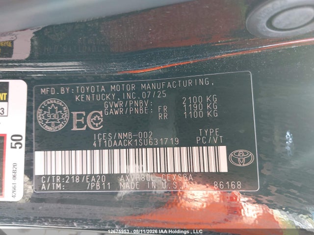 Продаж на аукціоні авто 2025 Toyota Camry Xse/xle/le/se, vin: 4T1DAACK1SU631719, номер лоту: 12675953