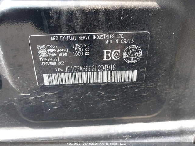 JF1GPAB66GH204918 Subaru Impreza 2.0i Touring Package