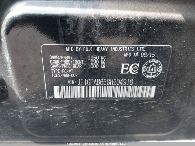 JF1GPAB66GH204918 Subaru Impreza 2.0i Touring Package