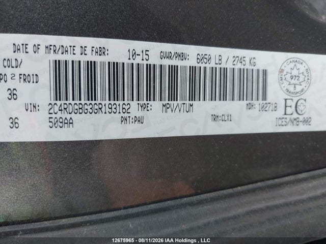 Dodge Grand Caravan Se 2016 2C4RDGBG3GR193162 Image 9