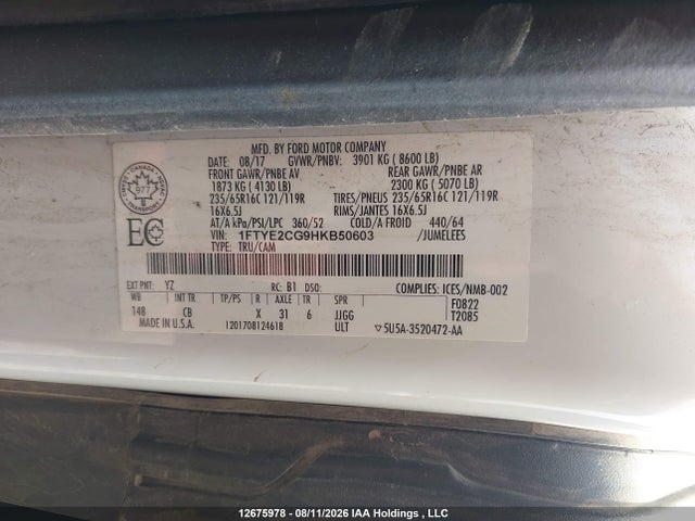 Продажа на аукционе авто 2017 Ford Transit-150, vin: 1FTYE2CG9HKB50603, номер лота: 12675978